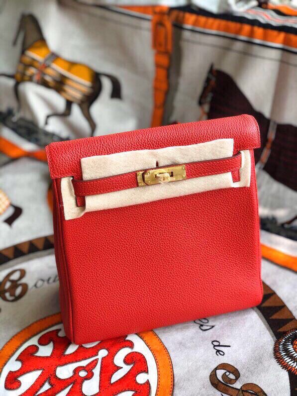 Hermes Kelly Ado Backpack In Red Clemence Leather